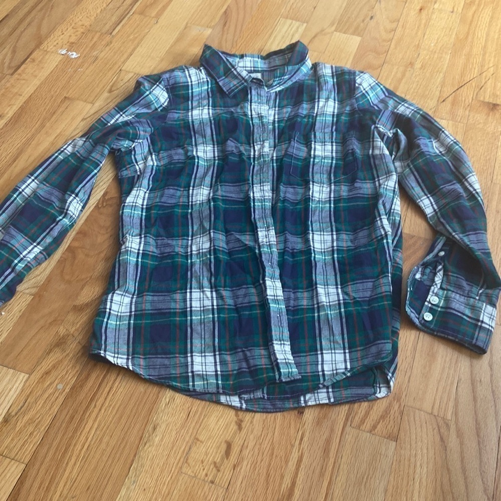 WOMEN’S J Crew plaid button down. Green/blue. Size M